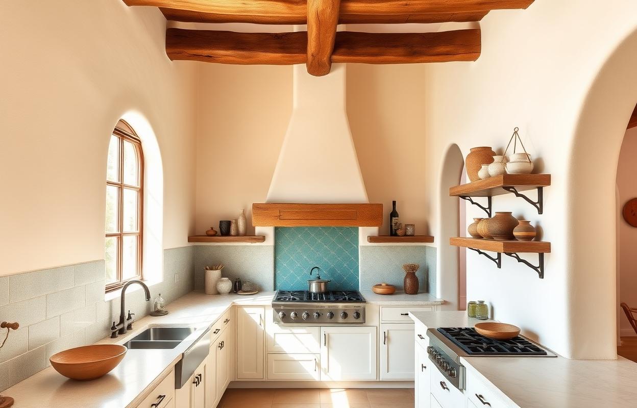 Adobe Walls in Hacienda Kitchens: Design Ideas Adobe Walls in Hacienda Kitchen: Rustic kitchen design with adobe texture. Southwest style kitchen inspiration.