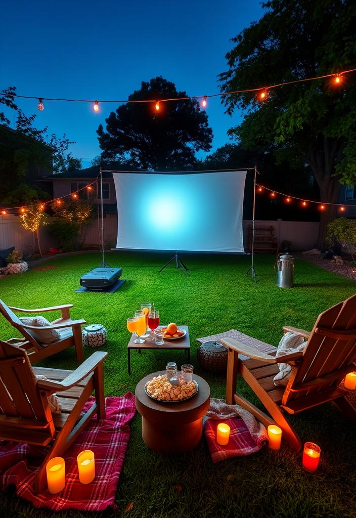 Backyard Movie Bar: Outdoor Cinema Ideas Backyard Movie Bar: Outdoor cinema ideas. Cozy seating, screen, projector, and bar setup for perfect summer nights.