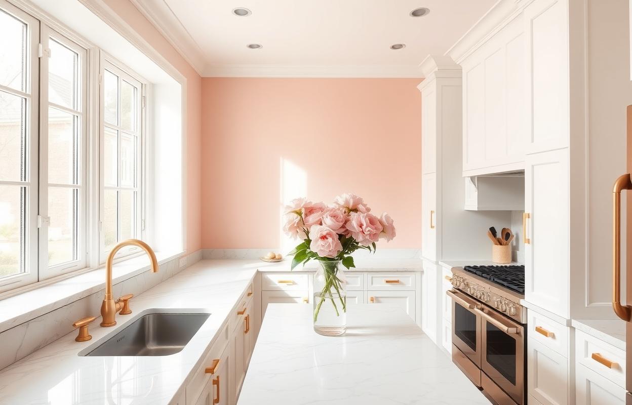 Blush Tone Kitchens: How to Design a Pink Dream Space Blush tone kitchen design. Pink kitchen inspiration for a dream space. Soft pink cabinets and elegant details.