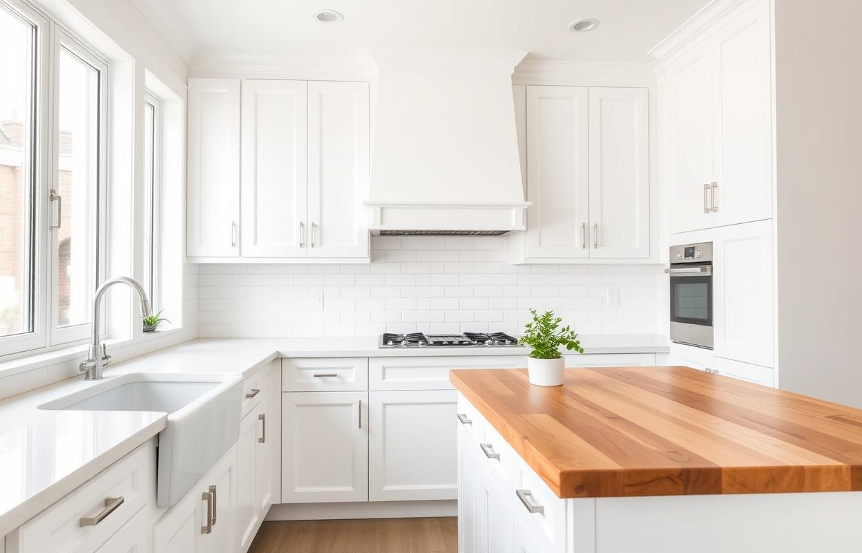 Designing All White Kitchens: Ideas and Tips All-white kitchen design ideas: Bright, modern kitchen with white cabinets, countertops, and backsplash. Get tips for your white kitchen!