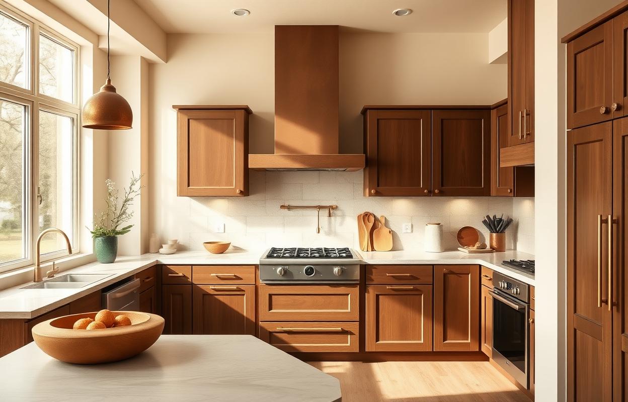 Earthy Kitchen Colors: Rustic Browns and Cozy Beiges Earthy kitchen colors: Rustic brown and beige cabinets create a warm, cozy, and inviting atmosphere. Rustic kitchen design inspiration.