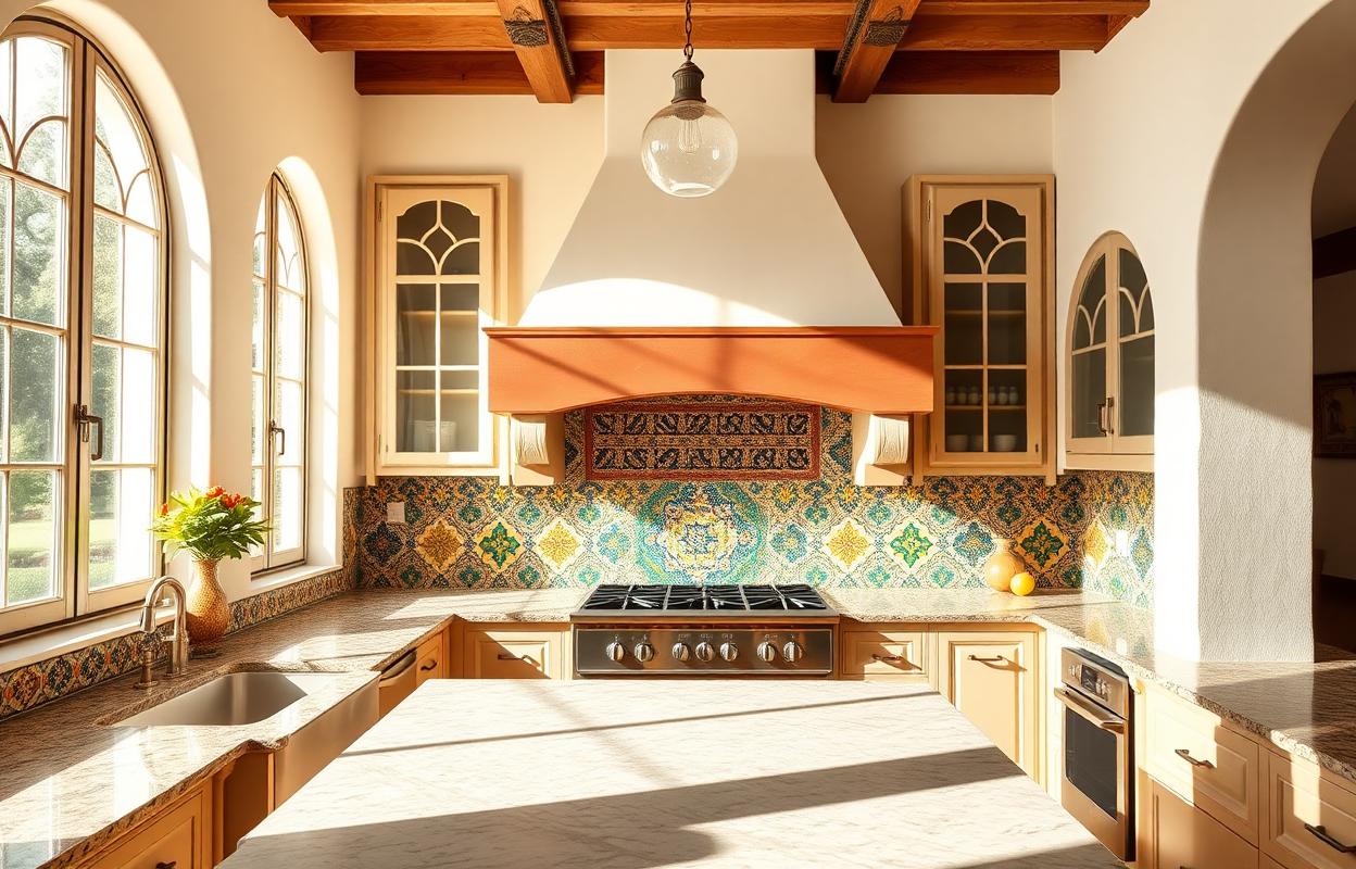 Hacienda Kitchen Backsplash Ideas: Colorful Tile Designs Hacienda Kitchen Backsplash: Colorful tile designs. Rustic Mexican style kitchen with vibrant tile backsplash inspiration.