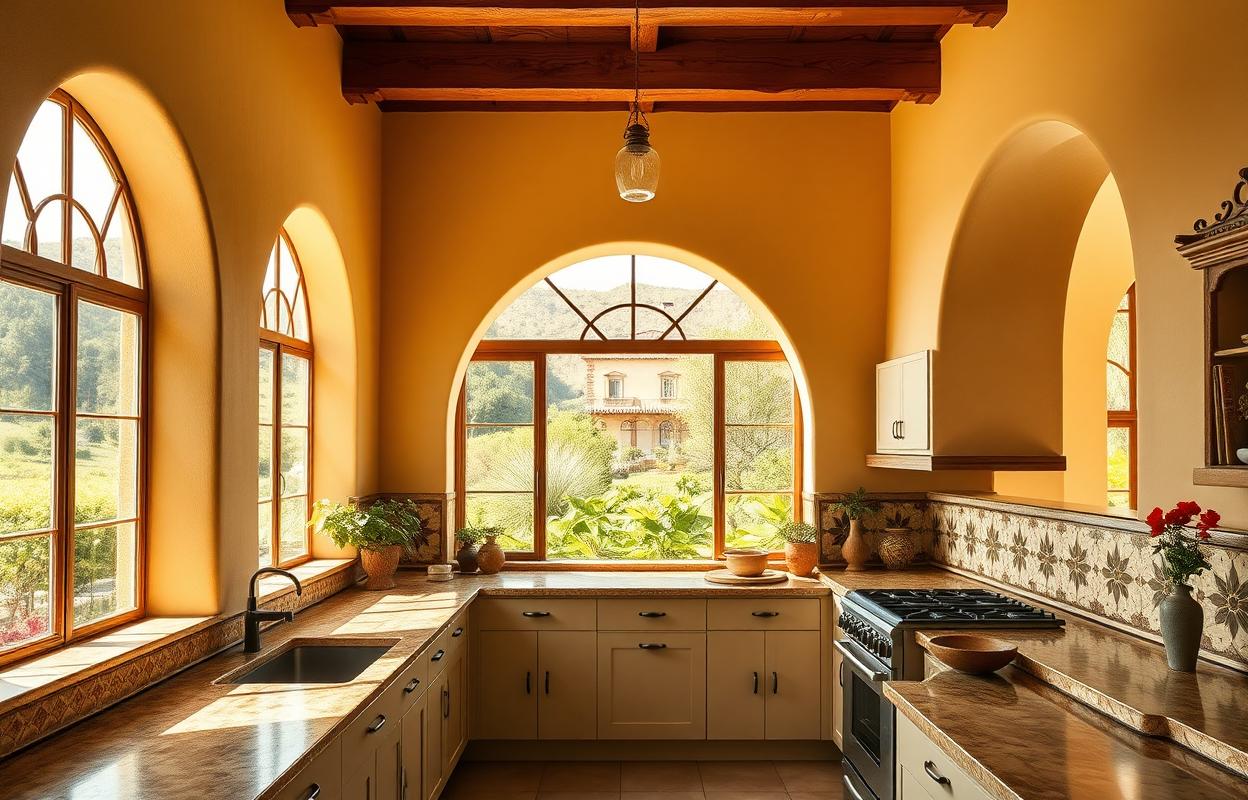 Hacienda Kitchen Design: Arched Doors & Windows Ideas Hacienda Kitchen Design: Arched doors & windows. Rustic kitchen with arched architecture. Southwestern style kitchen design.