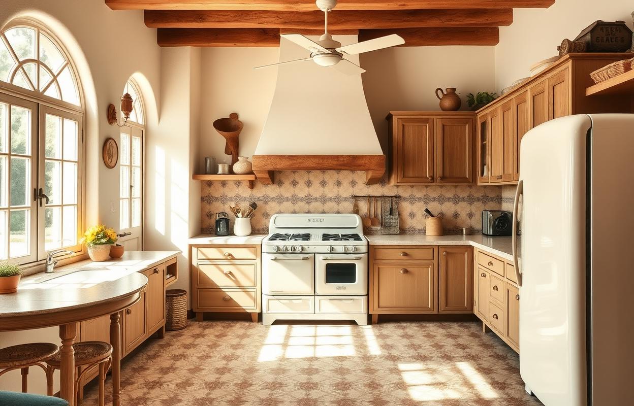 Hacienda Kitchens: Embrace Vintage Appliances Hacienda Kitchen: Vintage appliances evoke rustic charm. Retro kitchen design, warm tones, and classic appliance details.