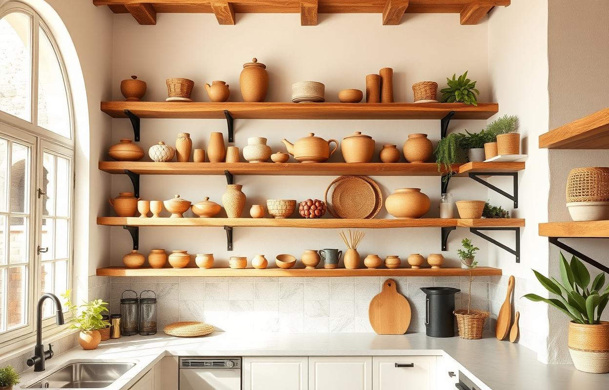 Hacienda Kitchens: Open Shelving Design Tips Hacienda Kitchen Open Shelving: Rustic kitchen design inspiration. Display dishware & decor with open shelving. Farmhouse kitchen style.