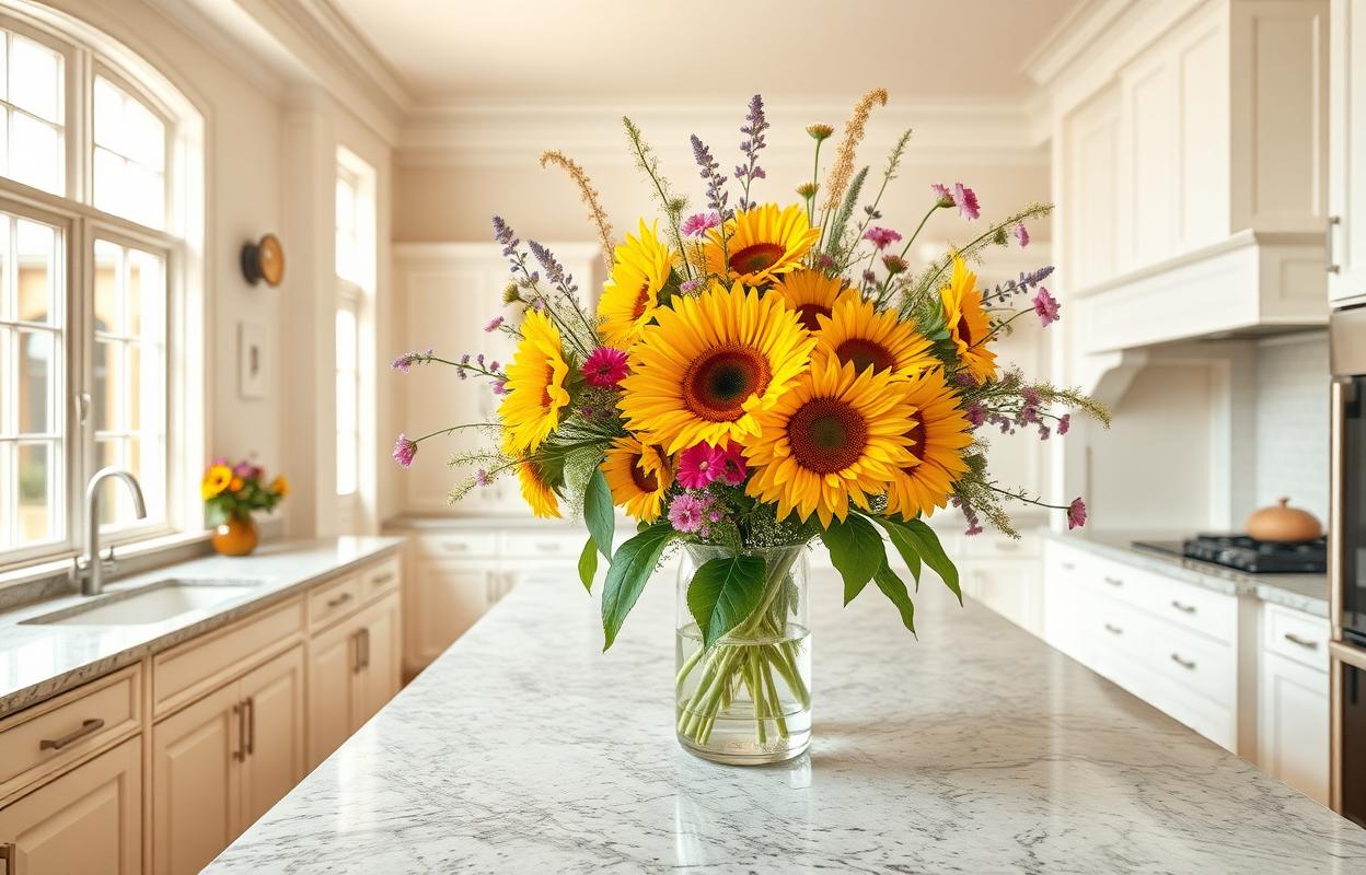 Kitchen Island Decor: Seasonal Flower Arrangement Ideas Kitchen island decor: Seasonal flower arrangement ideas for a stylish and inviting kitchen. Fresh blooms for every season.