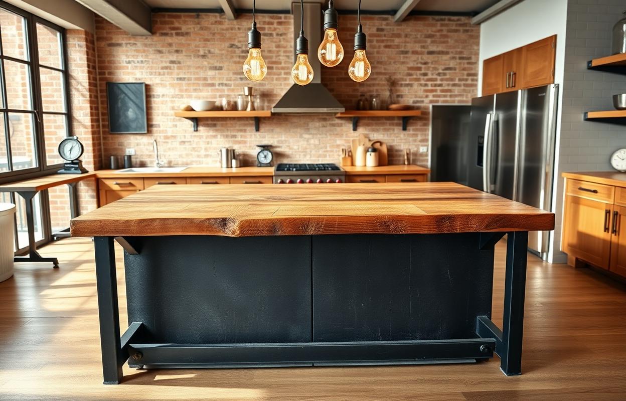 Modern Kitchen Islands: Industrial Design Ideas Modern kitchen island with industrial design elements. Concrete countertop, metal accents, and open shelving for a stylish, functional space.