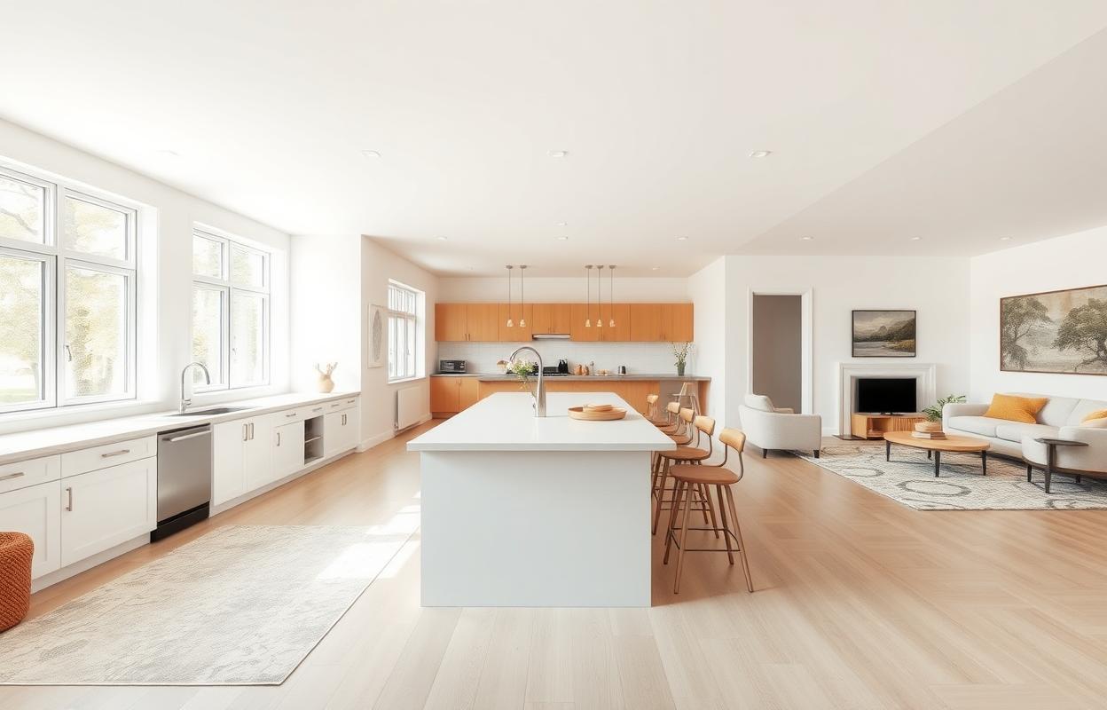 Open Concept Design: Finding Your Room's Focus Open concept living room with defined focal point. Interior design for open floor plans, creating visual interest and focus.