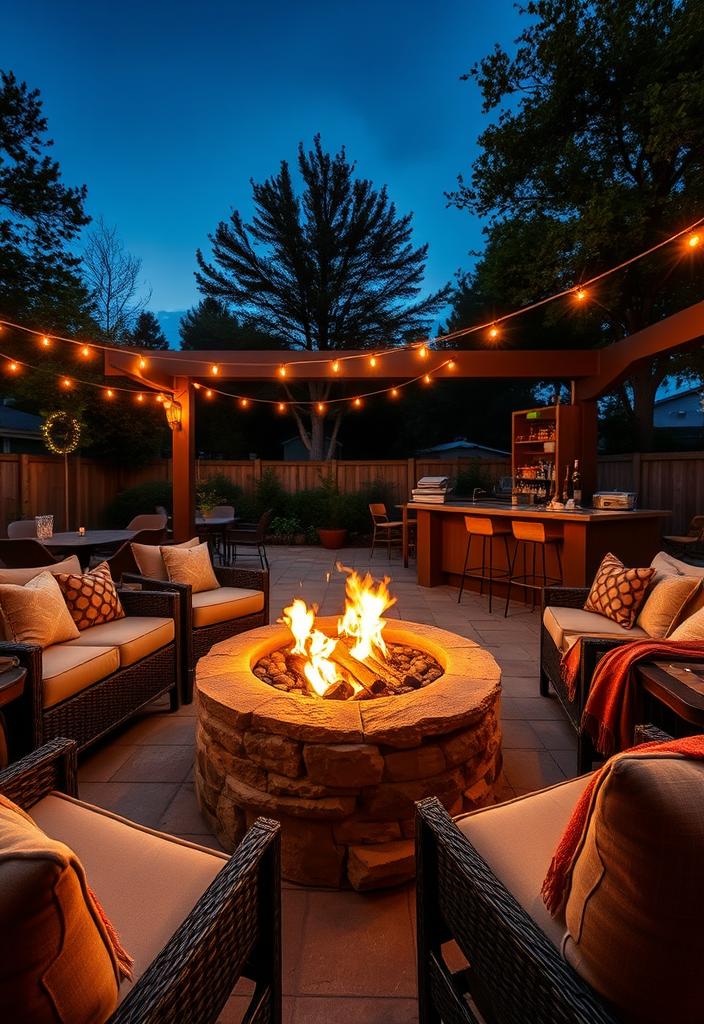 Outdoor Fire Pit Bar Ideas: Stay Cozy! Outdoor fire pit bar ideas: Cozy backyard design with seating, drinks, and a fire pit. Perfect for entertaining & relaxing outdoors.