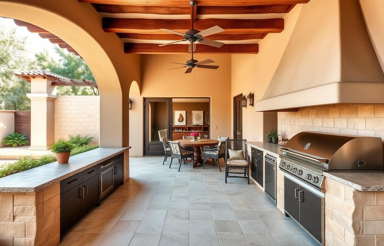 Outdoor Kitchen Ideas: Hacienda Style Extensions Hacienda style outdoor kitchen ideas. Rustic outdoor cooking space with stone accents and traditional design elements.