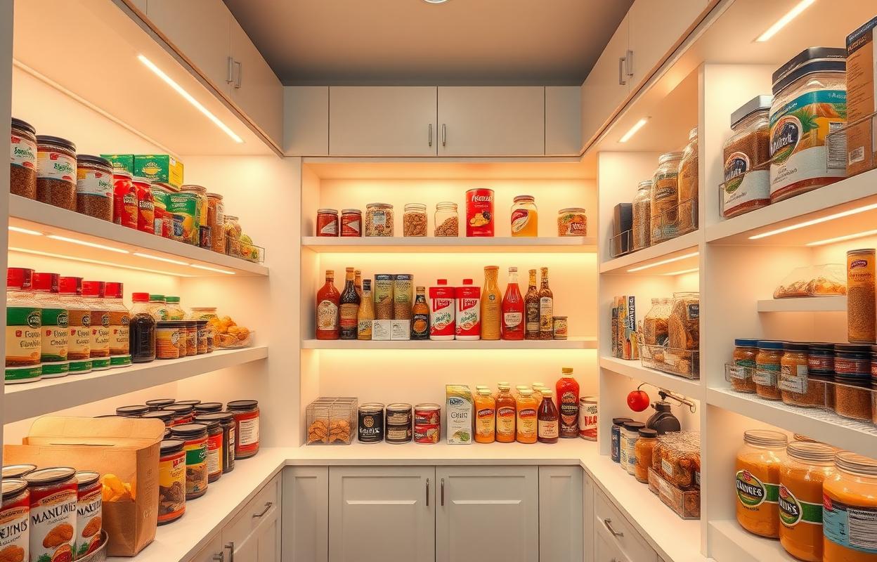 Pantry Perfection: Under Cabinet Lighting Ideas Pantry under cabinet lighting ideas. Bright, organized pantry with LED strip lights for enhanced visibility & kitchen efficiency.