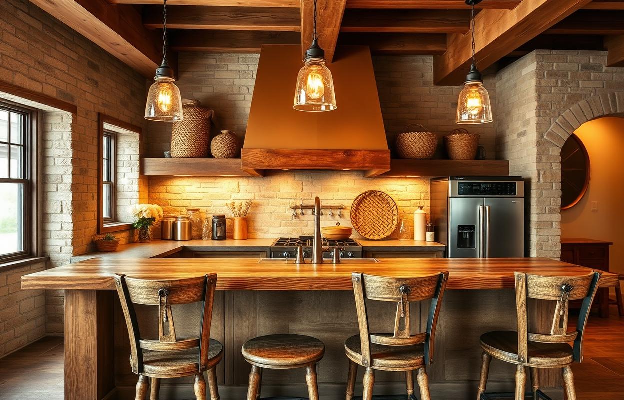 Rustic Kitchen Bar Ideas: Wood & Natural Elements Rustic kitchen bar ideas: Wood counter, natural textures, and earthy elements for cozy home bar inspiration.