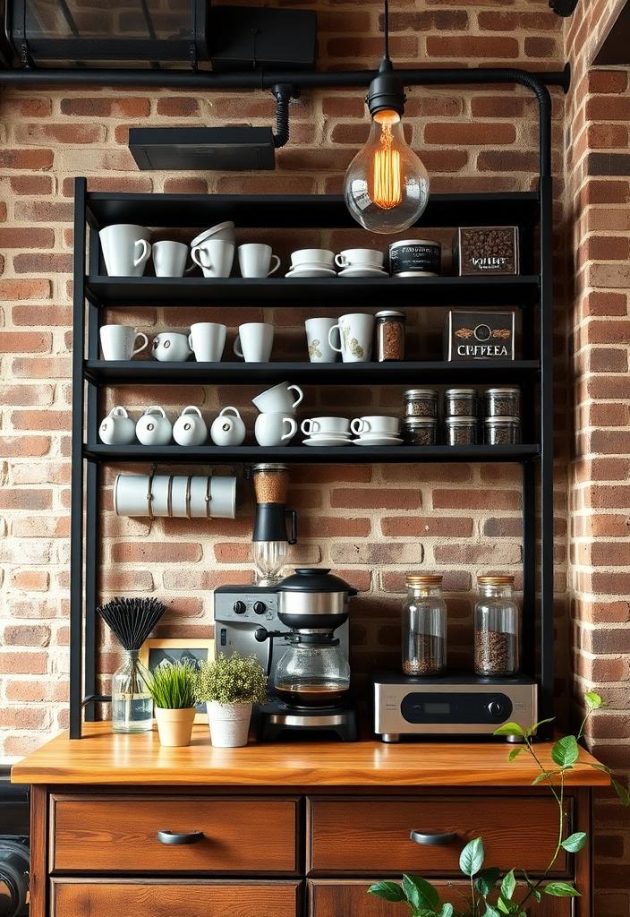 Stylish Industrial Coffee Station Ideas Stylish industrial coffee station ideas: Rustic wood & metal coffee bar inspiration for your home or office coffee setup.