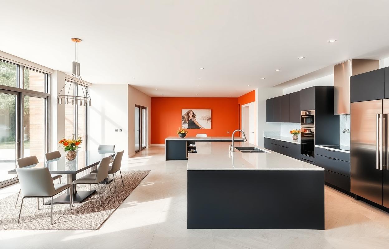 Stylish Kitchen and Dining Room Decor Ideas Stylish Kitchen Dining Room Decor Ideas: Modern kitchen with island, elegant dining table setting, and bright, inviting space.